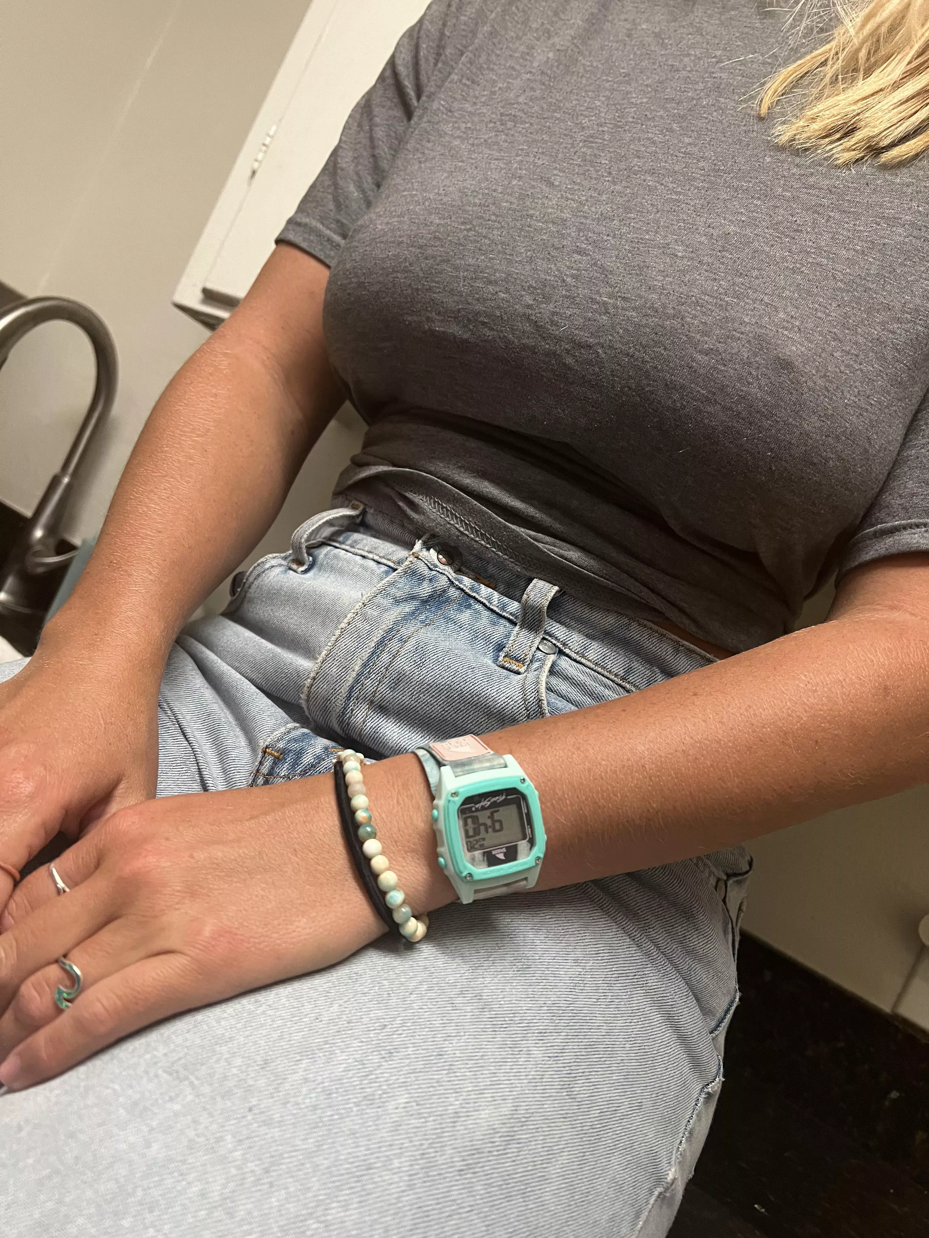 Just a braless teacher sitting on a counter [OC] posted by Beachbabetravel