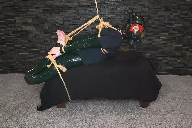 Just hanging out hog tied in rope and latex [OC] by PortraitOfPerversion