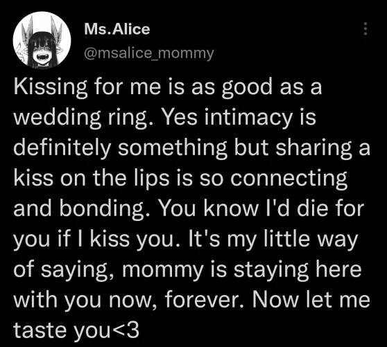 just my opinion on kissing <3 (dont get me wrong wedding rings are also great, a kiss on the lips from a special someone is also like that too) by HauntingMobile9773