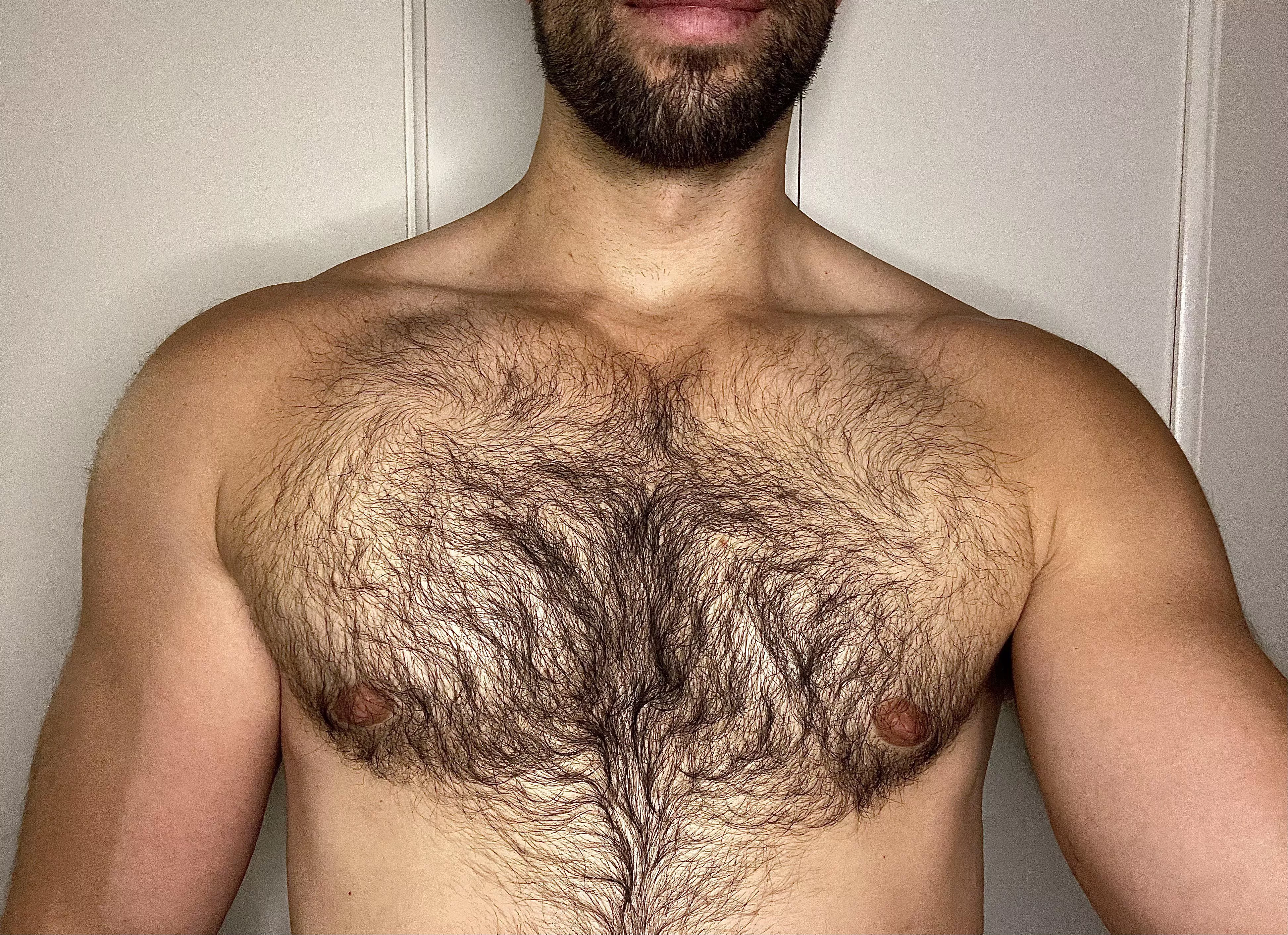 Just the chest. Want to see more? 😏 posted by sweatygymcouple