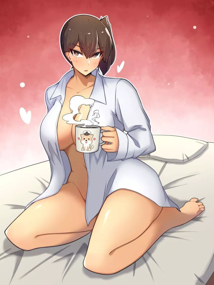 Kaga has a cup of coffee in bed posted by communism_and_beans