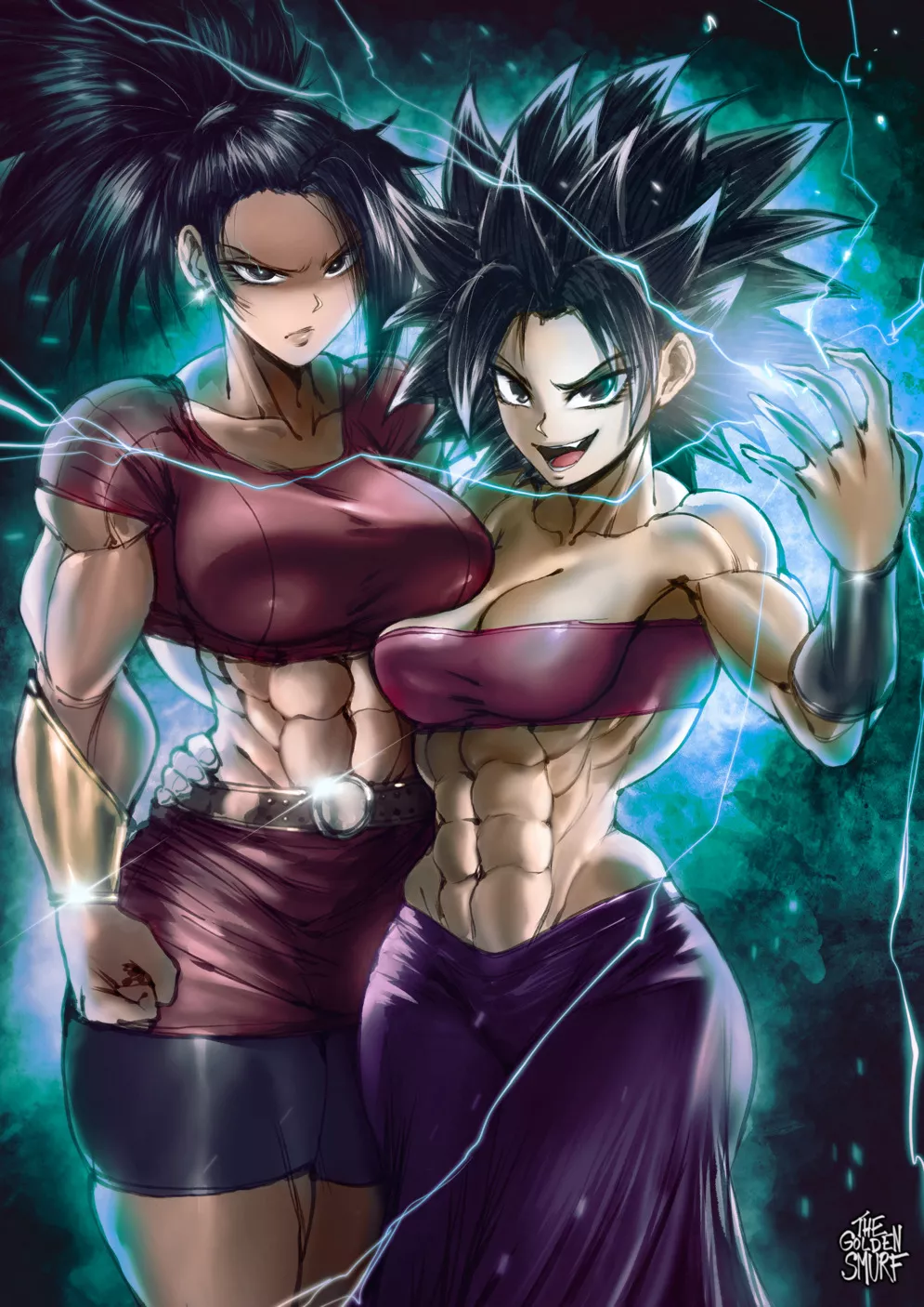 Kale & Caulifla showing off their abs (TheGoldenSmurf) [Dragon Ball Super] posted by queshu22