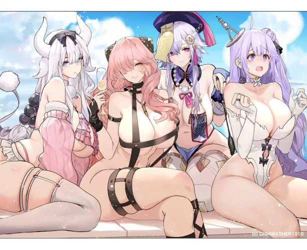 Kanna Kamui, Anya Forger, Qiqi, Unicorn (Dishwasher1910) [Miss Kobayashi’s Dragon Maid, Azur Lane, Spy X Family, Genshin Impact] by HazardouzBird