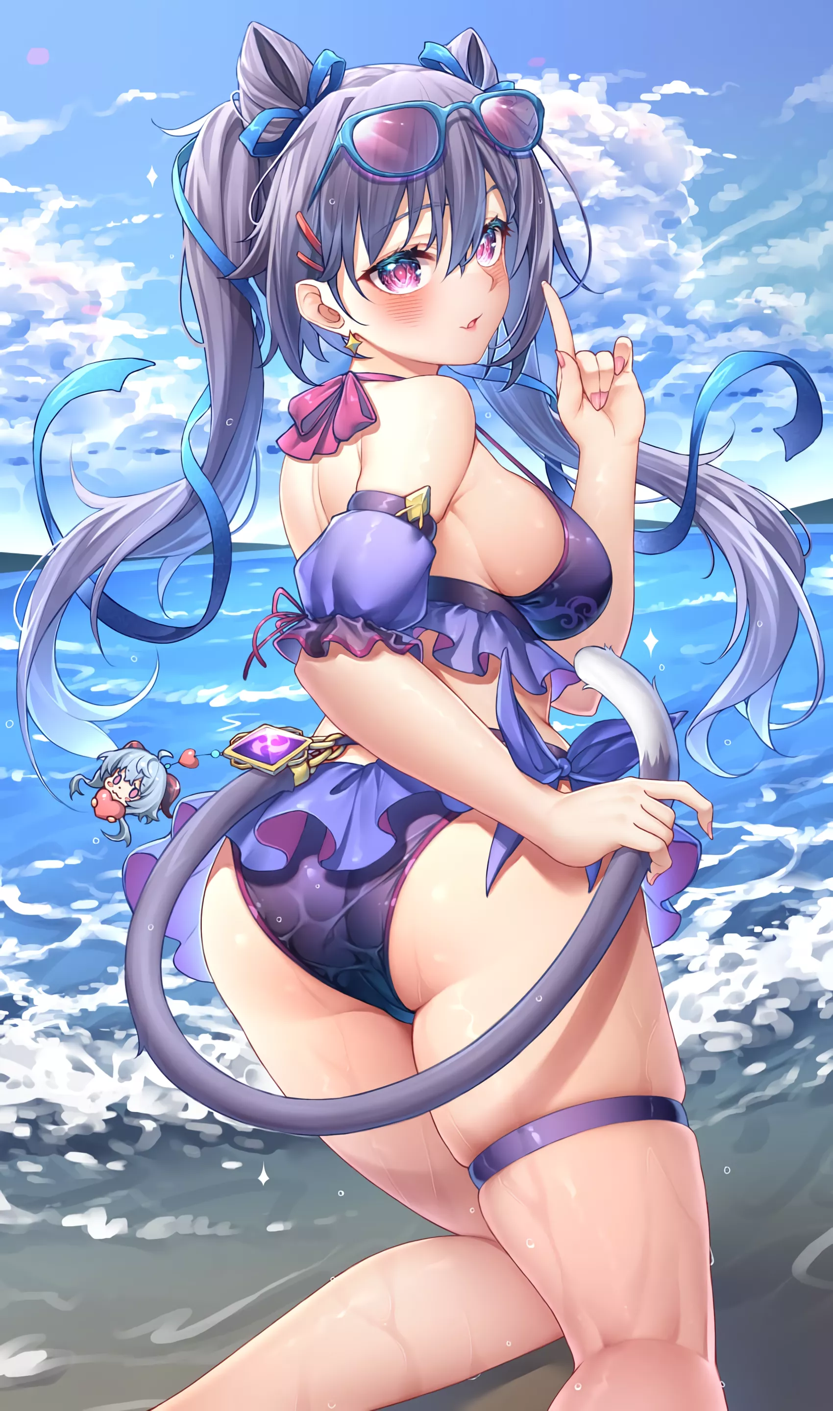 Keqing at the sea side with Ganyu keychain (yuukishita2411) [Genshin Impact] posted by elegantloveglimmer