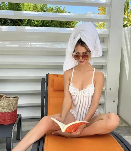 Lacy Cups on a Striped One Piece by TheGoodUncle