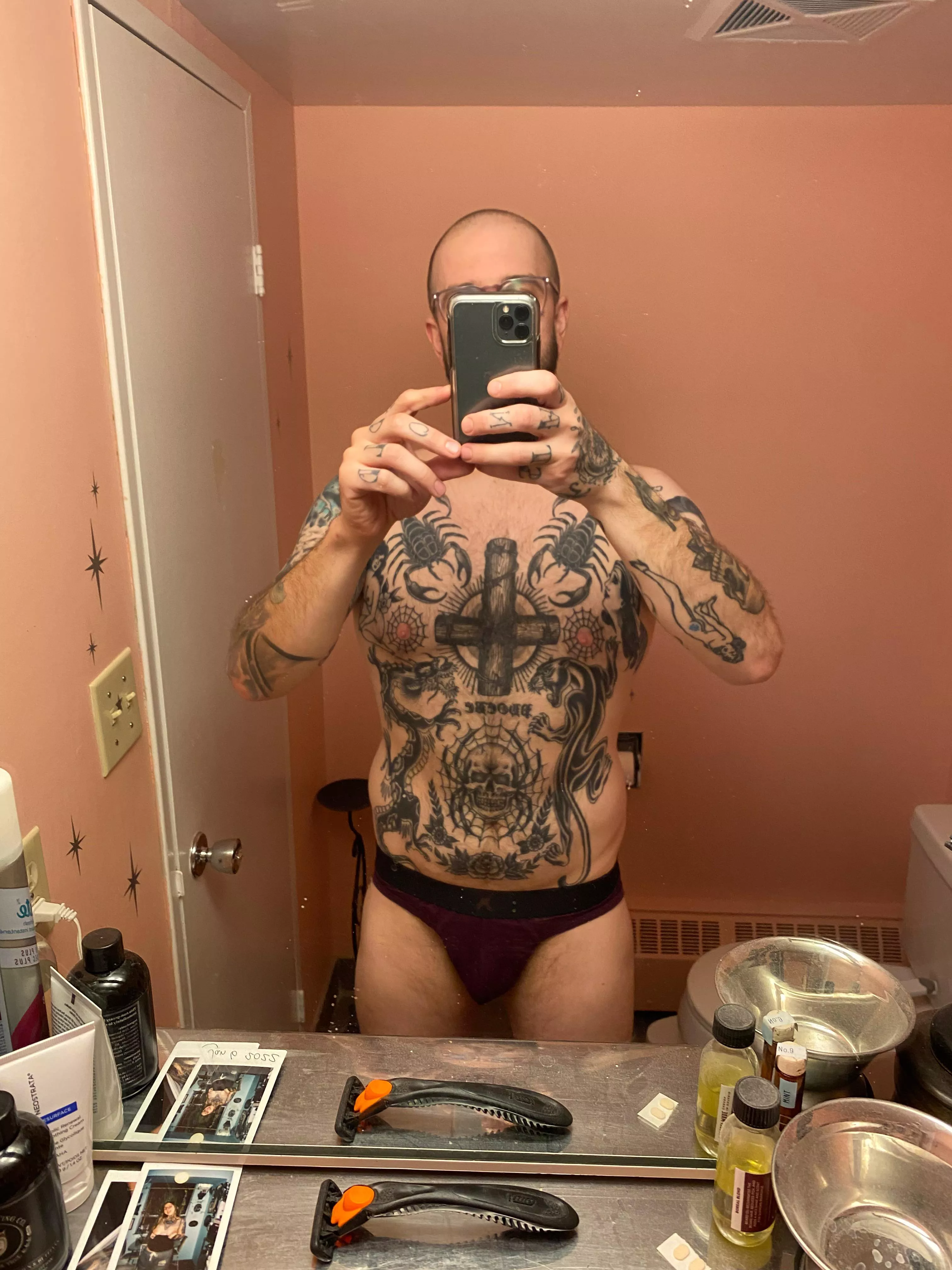 Large tattooed man in a Fenty thong posted by canavanx