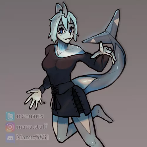 Last doodle - cute shark girl! [art by me, @manuartx on twitter] by manu_artx