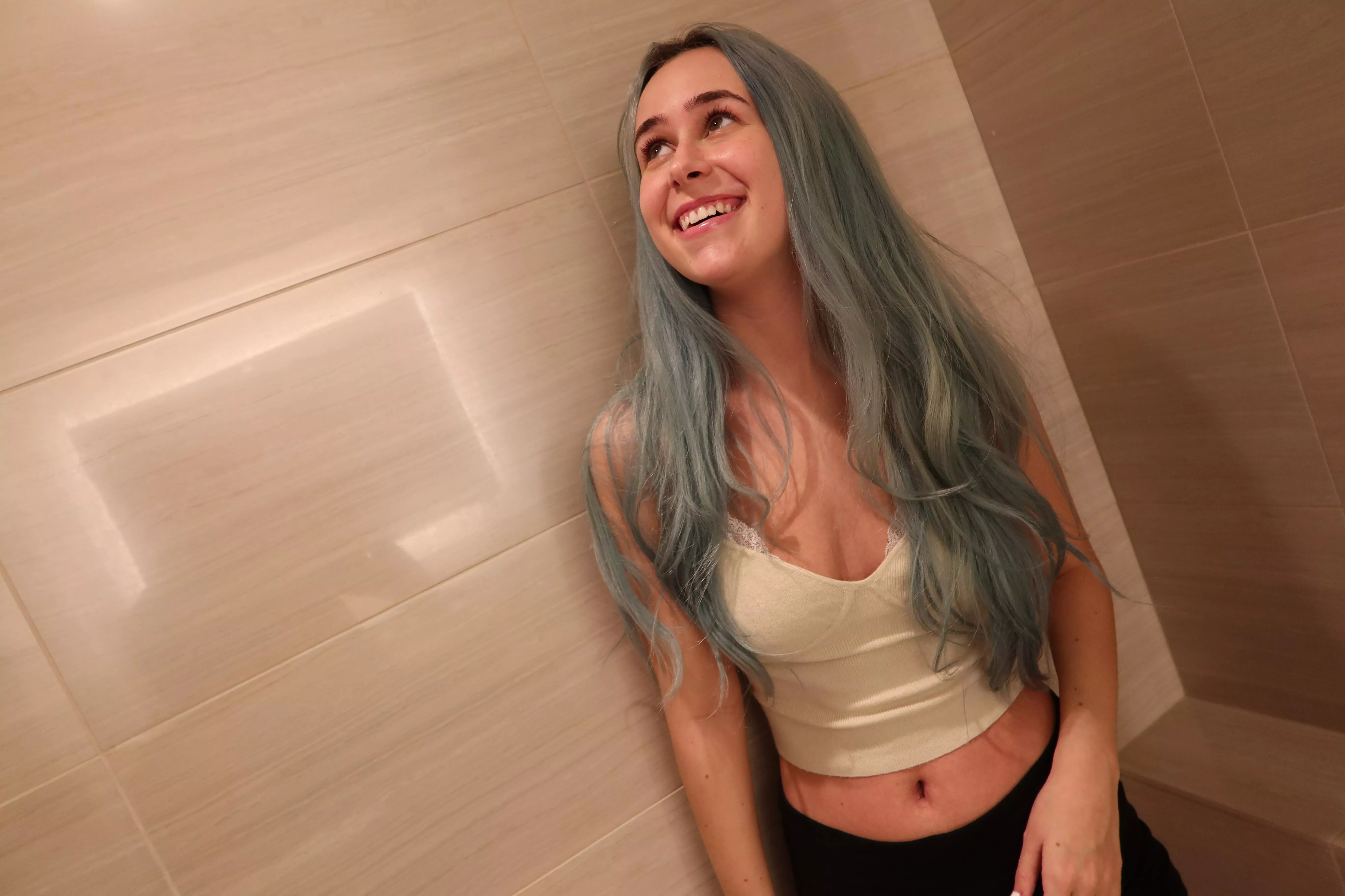 Laughing with my crop top on posted by _sandpaperscissors_