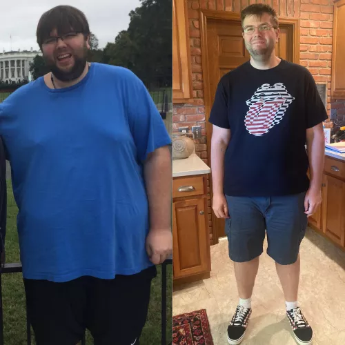 Left - 10/14/2017, 400lbs (4XLT shirt) / Right - 05/09/2022, 285 lbs (XL shirt) by collectorguy92
