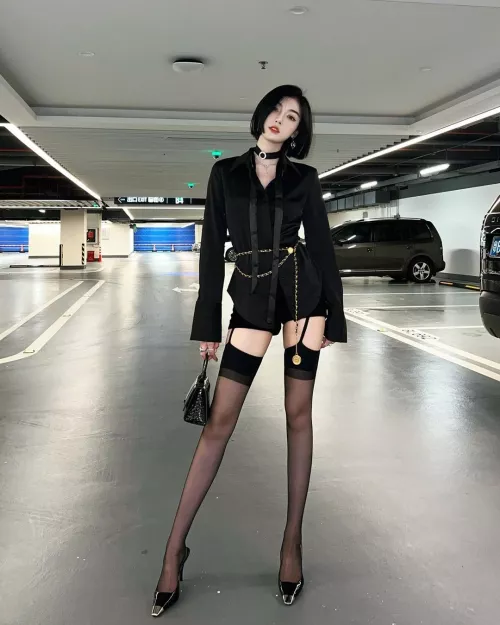 Leggy asian in black stockings by Majestic_Painter8660