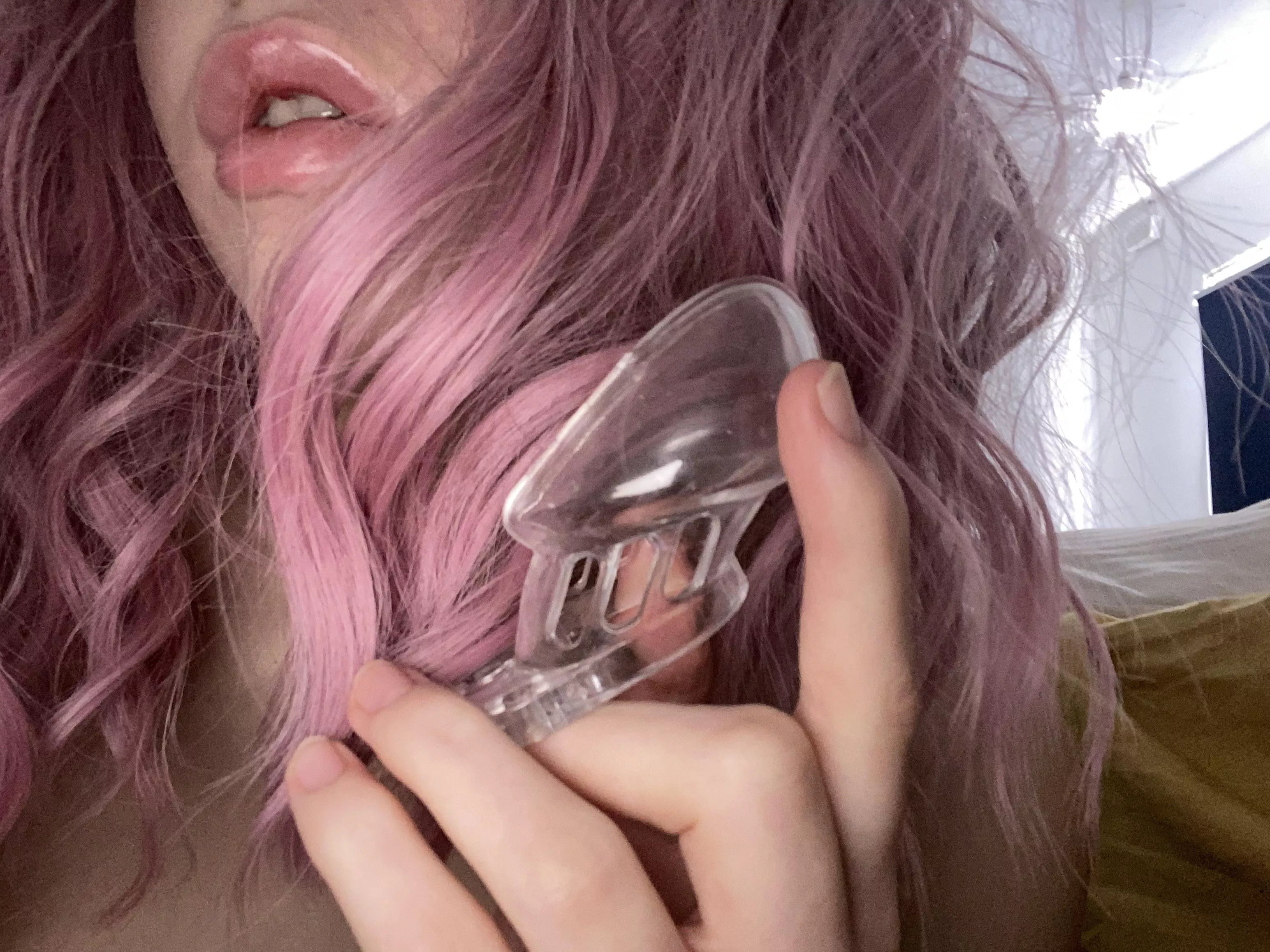 Let’s use your cute little holes, and lock away your cock, huh? posted by Miss-Violet11