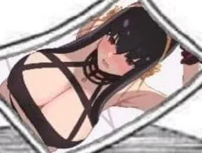 LF Color Source: 1girl, armpit, arms up, bangs, bare shoulders, black clothes, black dress, black hair, cleavage, collarbone, from above, hair between eyes, hairband, huge breasts, large breasts, long hair, lower teeth, necklace, open mouth, red eyes, yo posted by HentaiSource_Archive