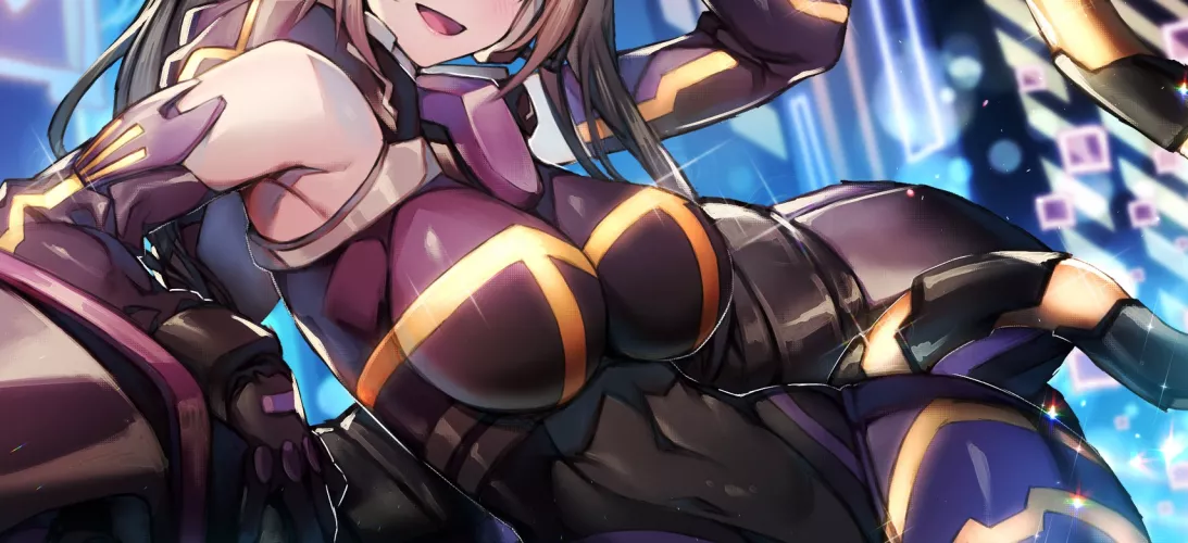 LF Color Source : 1girl, armpits, breasts, black hair, bodysuit, gloves, open mouth by imageswithlasagna