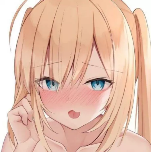 LF Color Source: 1girl, blonde hair, ahoge, open mouth, blue eyes, eyebrows visible through hair, blush, looking at viewer, collarbone, hand in hair, twintails by heroxmode
