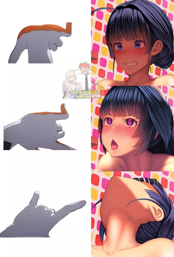 LF color source: 1girl, blue_hair, blue_eyes, heart_eyes, ahoge, tongue_out, blush, meme posted by 7Odyssey