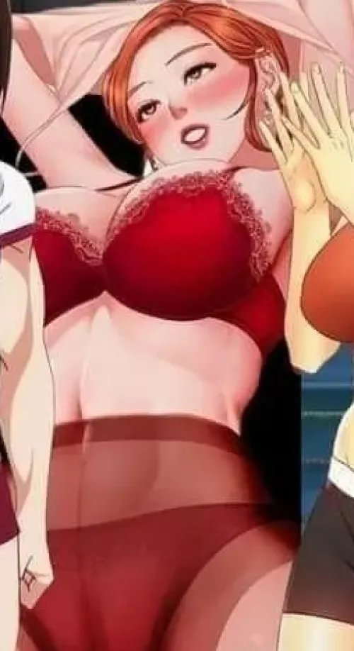 LF Color Source: 1girl, Blush, Big breasts, Lingerie, Pantyhose, Red, Redhead, Undressing by AaronNCB