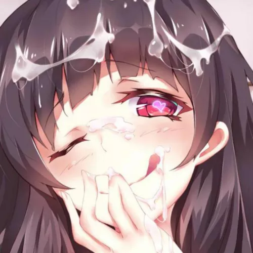 LF Color Source: 1girl, cum, cum on hair, facial, heart-shaped pupils, tongue out, licking lips, hand to own mouth, smile, one eye closed, brown hair. by aycyHat