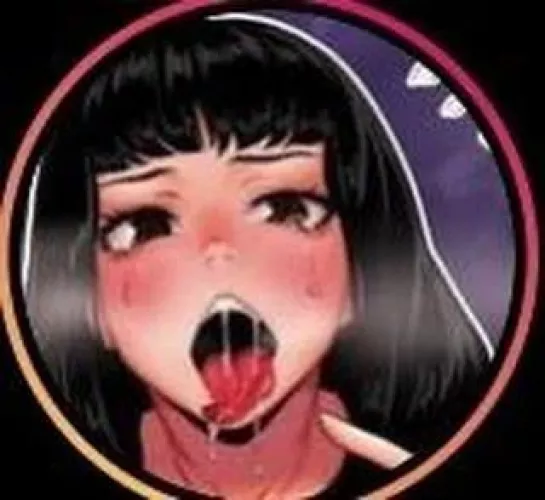 LF Color Source: 1girl, face focused, blush, drooling, tongue out, eyes open, sweat drop, black hair, long hair, Instagram profile picture by kei-kazuki