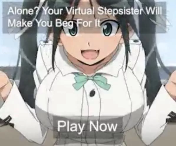 LF Color Source: 1girl, pigtails, big breasts, fang, uniform, “alone,” “your virtual stepsister will make you beg for it,” “play now” posted by emptyboxx