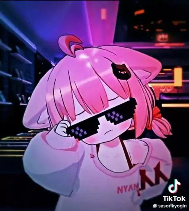 LF Color Source: 1girl, pink hair, hair ribbon, bangs, hair ornament, cat ears, tiktok, sasorikyogin, hoodie, nyan, glasses, meme glasses, blush posted by kei-kazuki