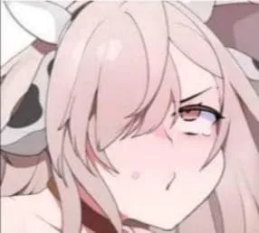 LF Color Source: 1girl, pink hair, pink eyes, cow ears, looking up, collar, implied sex, hair over one eye, single tear posted by Skikdo