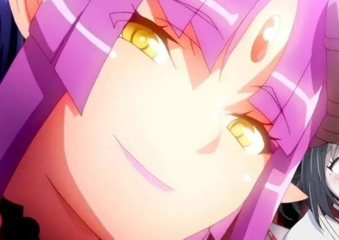 LF Color Source: 1girl, purple hair, yellow eyes, smiling, forehead gem, elf ears posted by TheCutestFemboy