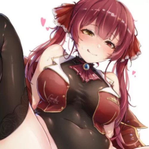 LF Color Source: 1girl, red bowtie, black bra, heterochromia, hololive, houshou marine, looking at viewer, red eyes, red hair, red hair blush, ribbon, see-through, skindentation, smile, thighhighs, thighs, twintails, skin tight suit, yellow eyes by Yoshe-Plays