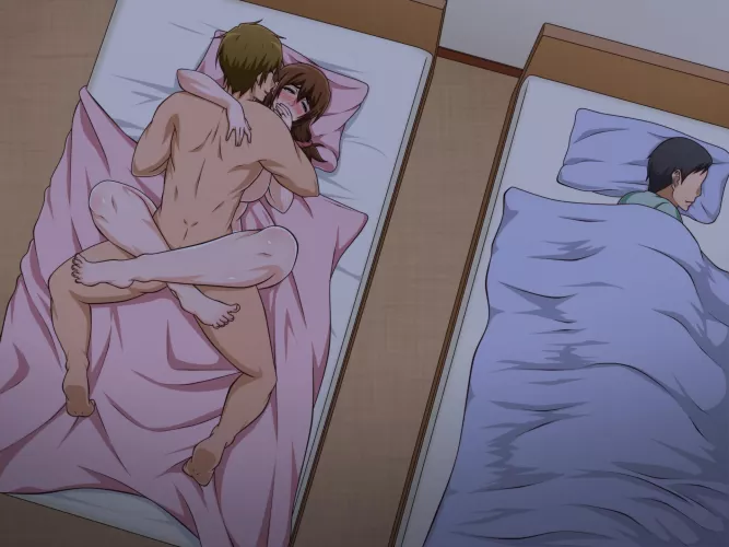 LF Color Source: 2boys, 1girl, leg lock, ntr, brown hair, blonde hair, black hair by tuna018