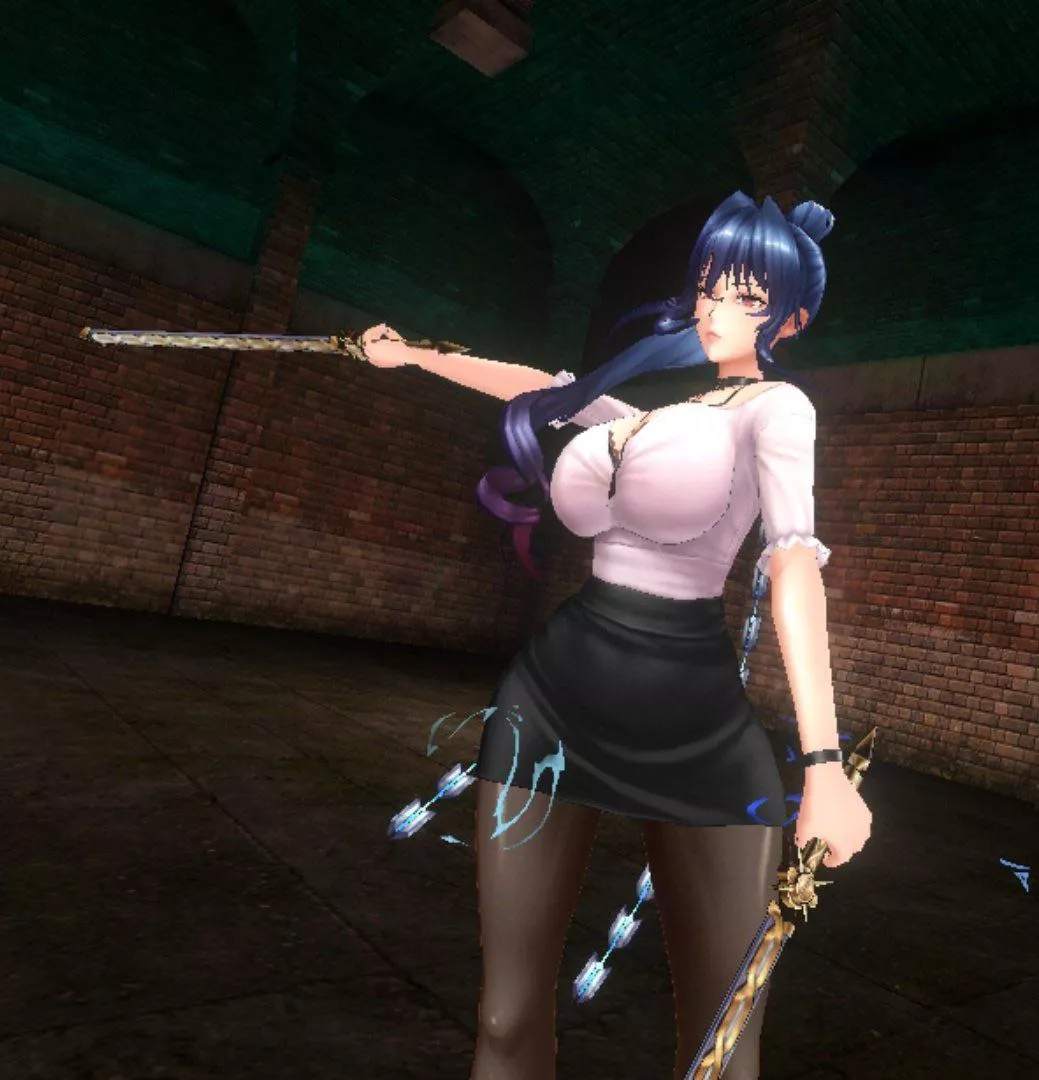 LF Color Source: blue hair, huge breasts, swords, white shirt, black skirt, stockings posted by viciousclam