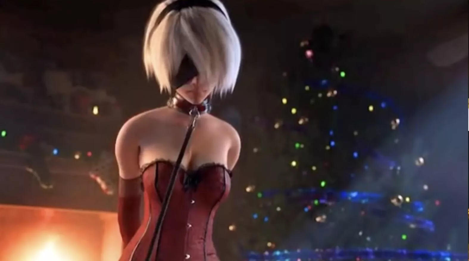 LF Color Source: christmas tree, white hair, blindfold, corset, headband, collar, leash. posted by Shredhead15