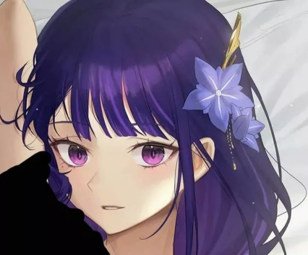LF Color source: cropped, purple hair, hair ornament, magenta eyes, right arm up by tuna018