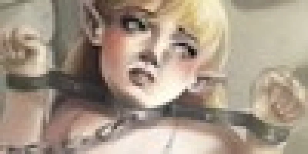 LF COLOR SOURCE: elf, bondage, yuke, blonde hair, opened eyes, chain, pillory, stocks, blush, slave, pointy ears by ll46s