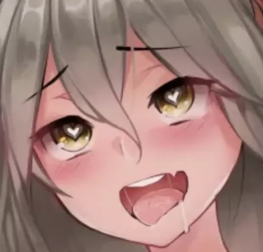 LF Color source: heart shaped pupils, yellow eyes, ahegao, grey hair, drool, tongue out, blush by Hyperspace2001