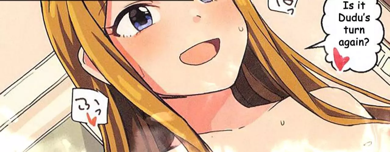 Lf color source: “is it dudu’s turn again?”, blushing, blonde hair, blue eyes, sweating, white skin, face zoom(?), no clothes(?) posted by Konishi_