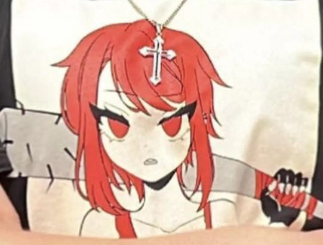 LF Color source: red hair, red eyes, red tank top, spiked bat, gloves, 1girl posted by Johnb_tb