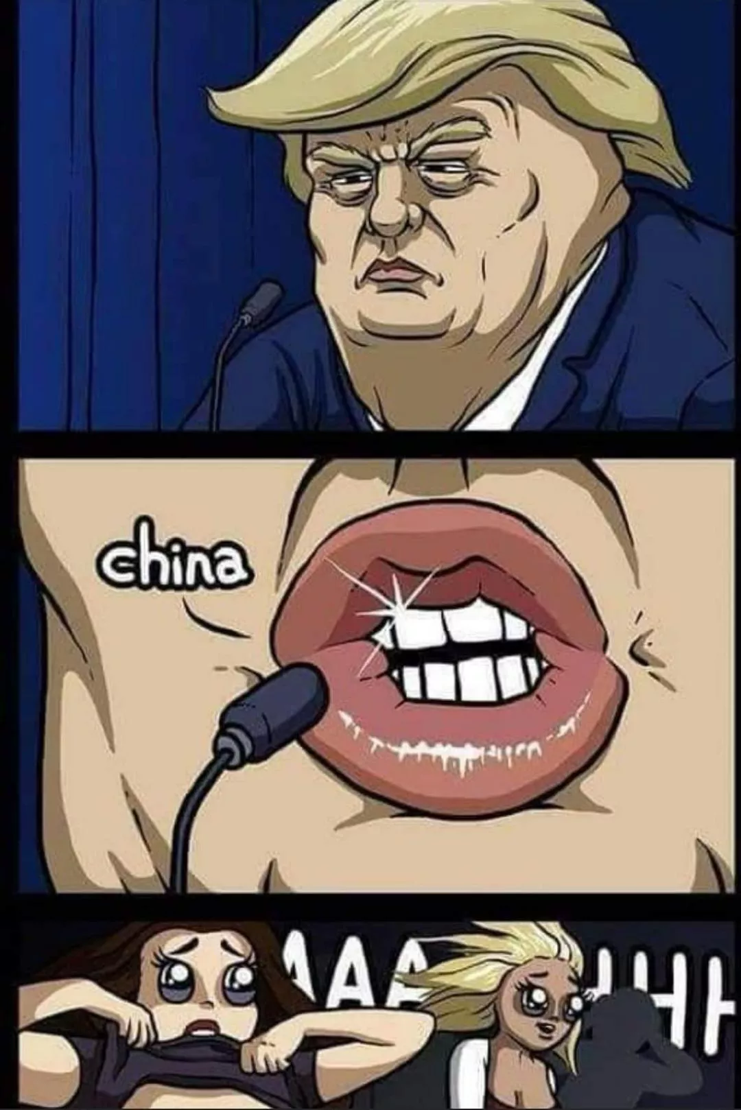 LF color source ugly bastard first panal, second panal close up of dry lips, saying 