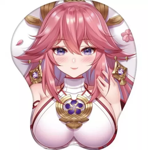 LF Color Source: yae miko, genshin impact, lying, hand on hair, breasts, looking at viewer by heroxmode