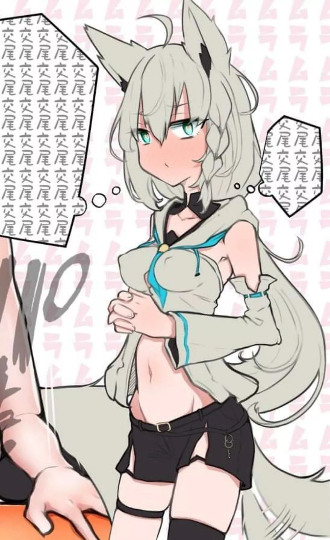 lf color source,1girl,white hair,tail,foreign language posted by jerry910401