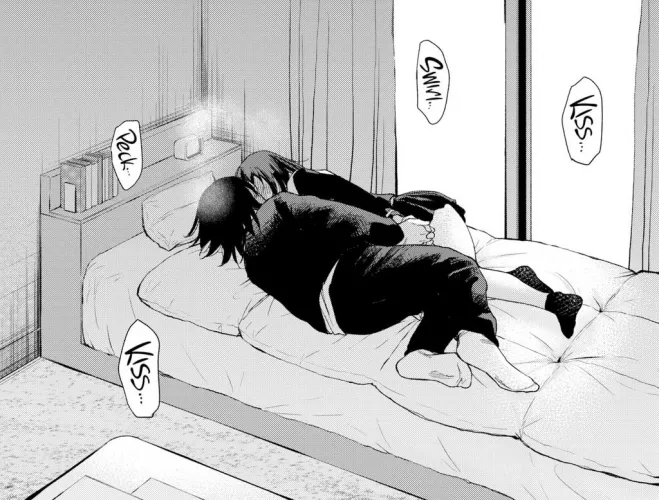 LF Mono Source: 1boy, 1girl, kissing in bed, blushing, kiss swirl peck kiss by Low_Software461