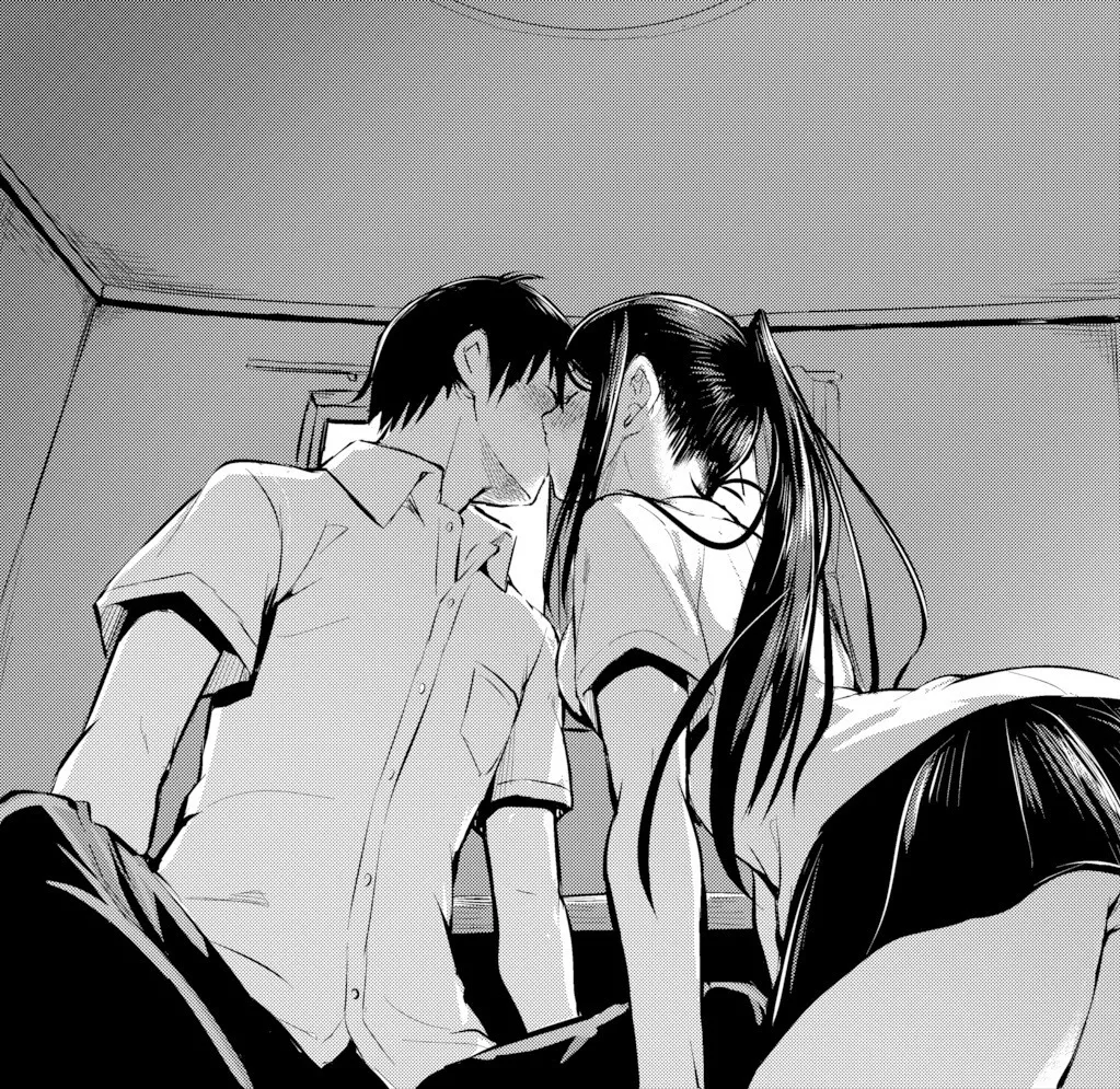 LF Mono Source: 1boy, 1girl, long hair, ponytail, kiss, school uniform, skirt, panties, pantyshot, eyes closed, indoors, window posted by HackNoobLixo