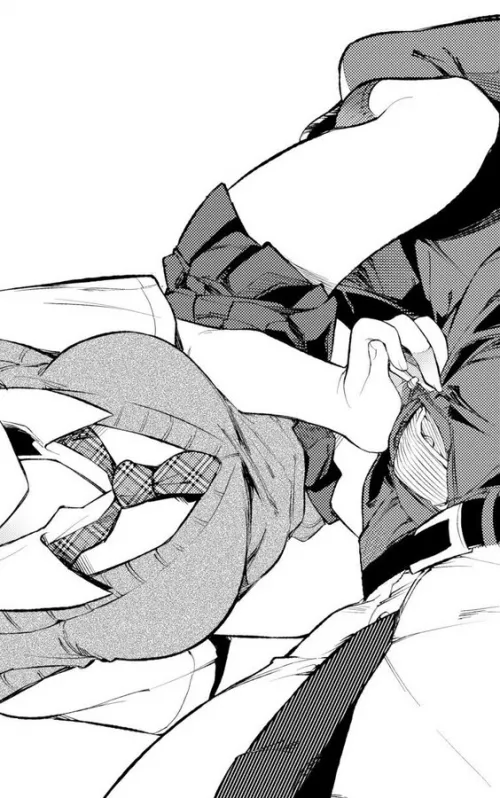 LF Mono Source: 1boy, 1girl, sitting, standing, school girl, businessman, school uniform, suits, neckties, belt, big breasts, thighs, bulging crotch by Derakart