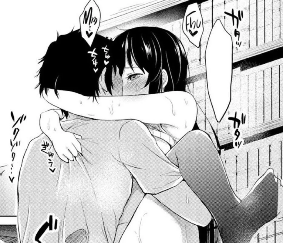 LF Mono Source: 1boy, 1girl, standing missionary, library, possibly public sex, kissing, dark hair, stockings, clothed sex, blush, “Fhu”, “Mm…” posted by brnt927