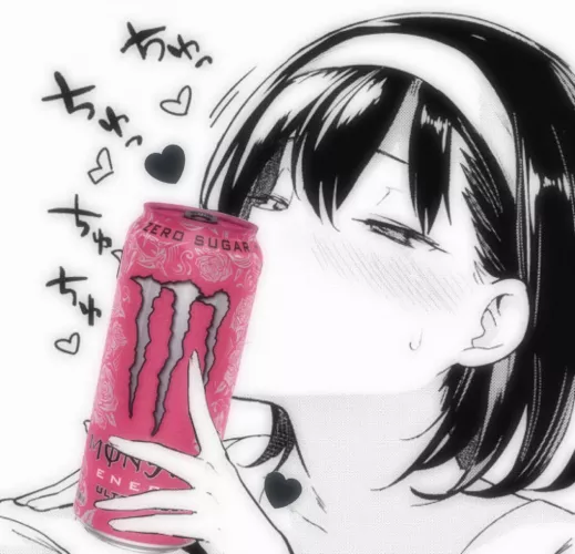 LF Mono Source: 1girl, 1boy, short hair, white headband, Monster Energy drink, kissing dick, blowjob, blushing, sweat, heart sfx by MythicalHaven