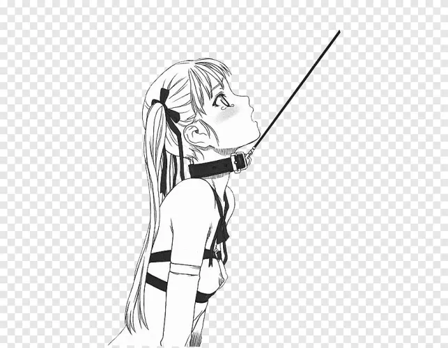 LF Mono Source: 1girl, bdsm, twintails, tear drops, white/blonde hair, collar, leash, open mouth, long hair, neck ribbon,nipples by HabagaXVI