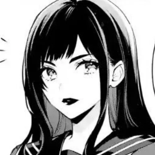 LF Mono Source: 1girl, face focused, black hair, long hair, bangs, looking at viewer, school uniform, black lips, open eyes by kei-kazuki