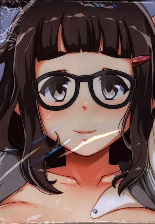 LF Mono Source: 1girl, glasses, smile, blushed, short hair, brown hair, mostly nude by Kevinrealk