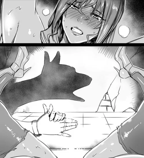 LF mono source: 1girl, hand, leg spread, dog, shadow, hand shadow by thunderminer72