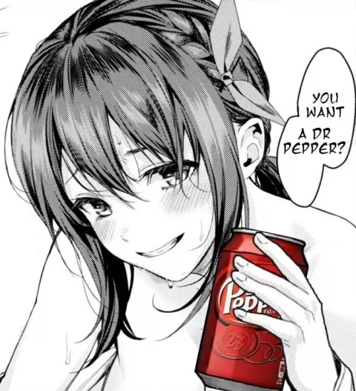LF Mono Source: 1girl, meme, “you want a dr pepper?”, bangs, blushing, hair ribbon, sweat by SuccessfulSoup