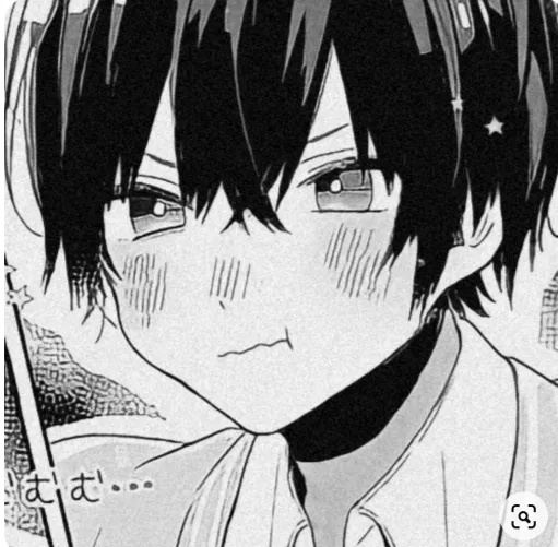 LF Mono Source: 1girl, pout, short hair, blush, foreign text, black hair by TheCutestFemboy