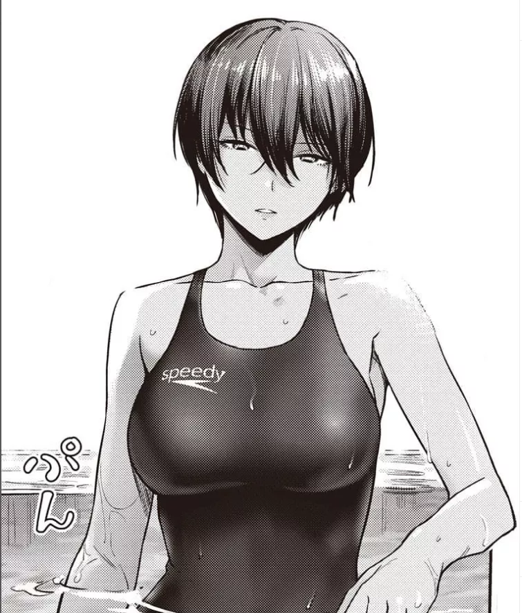 LF mono source, 1girl, tanned, short hair, swimsuit, speedy, wet posted by applestruddles986